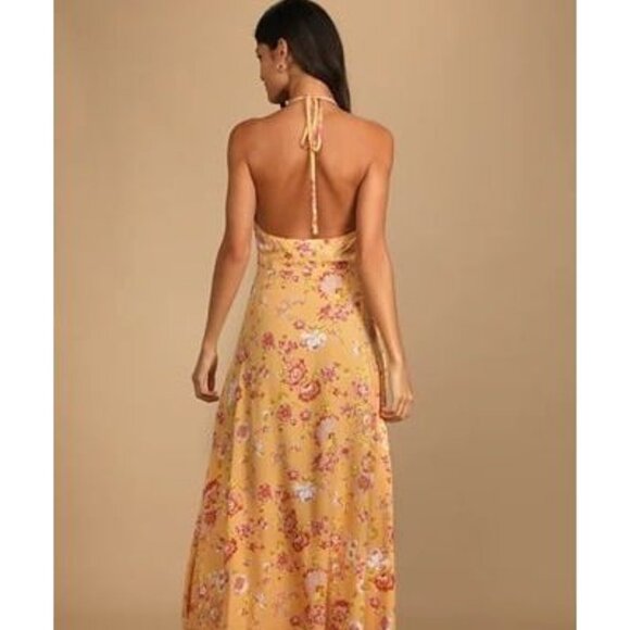 NWT Lulus Orange Floral Print Halter Maxi Dress Size M - Picture 2 of 11